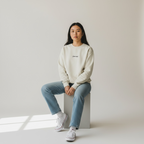 Female model wearing the natural organic cotton crewneck