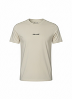 Image of the natural raw t-shirt, straight on, on a ghost mannequin. 