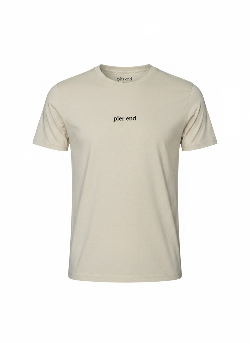 Image of the natural raw t-shirt, straight on, on a ghost mannequin. 