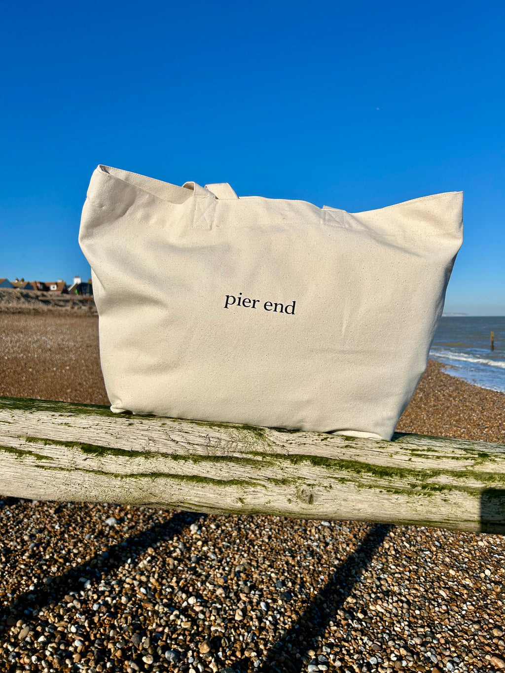 Natural canvas tote at the beach