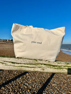 Natural canvas tote at the beach