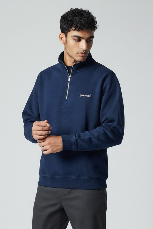Organic Cotton Blend Quarter Zip - Navy