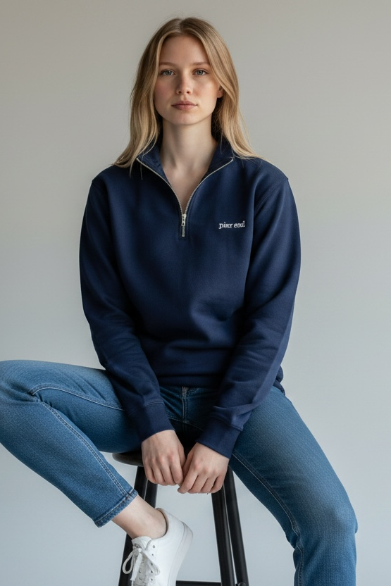 Organic Cotton Blend Quarter Zip - Navy